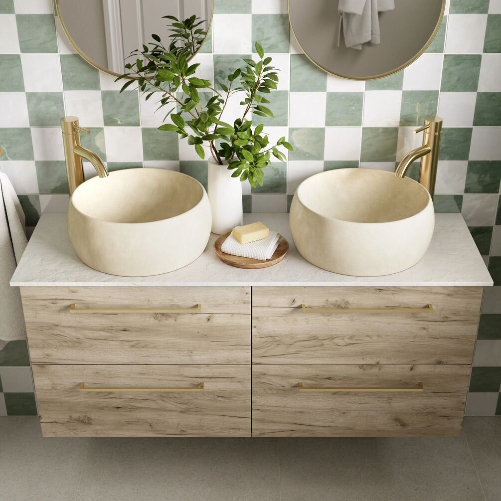 Apex Pair of Brushed Brass 330mm Slim D-Shaped Handles Lifestyle 1